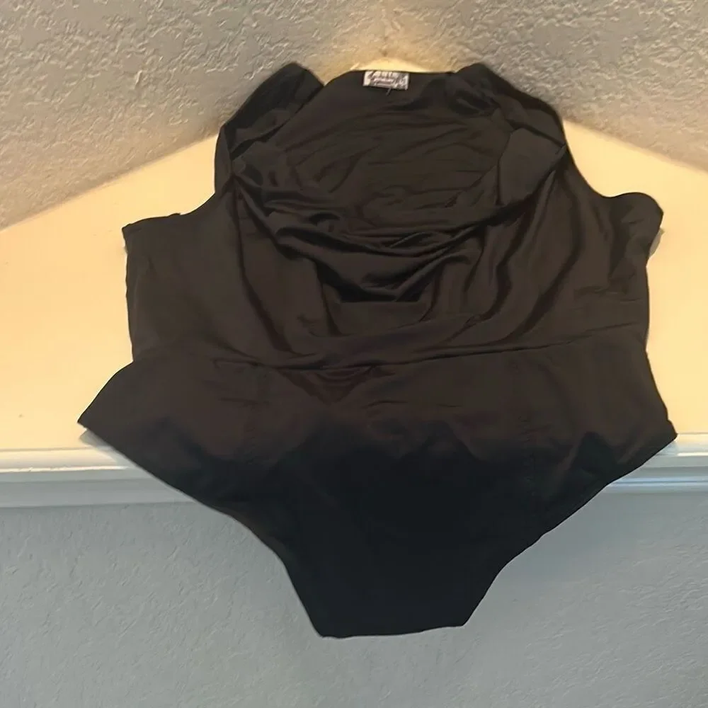 Free People Size XS Cowl Neck Slinky Bodysuit Black Cocktail Party Contemporary